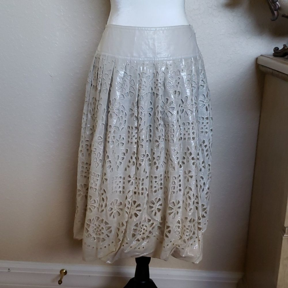 DKNY Embroidered Metallic Lace Fit and Flare Skirt